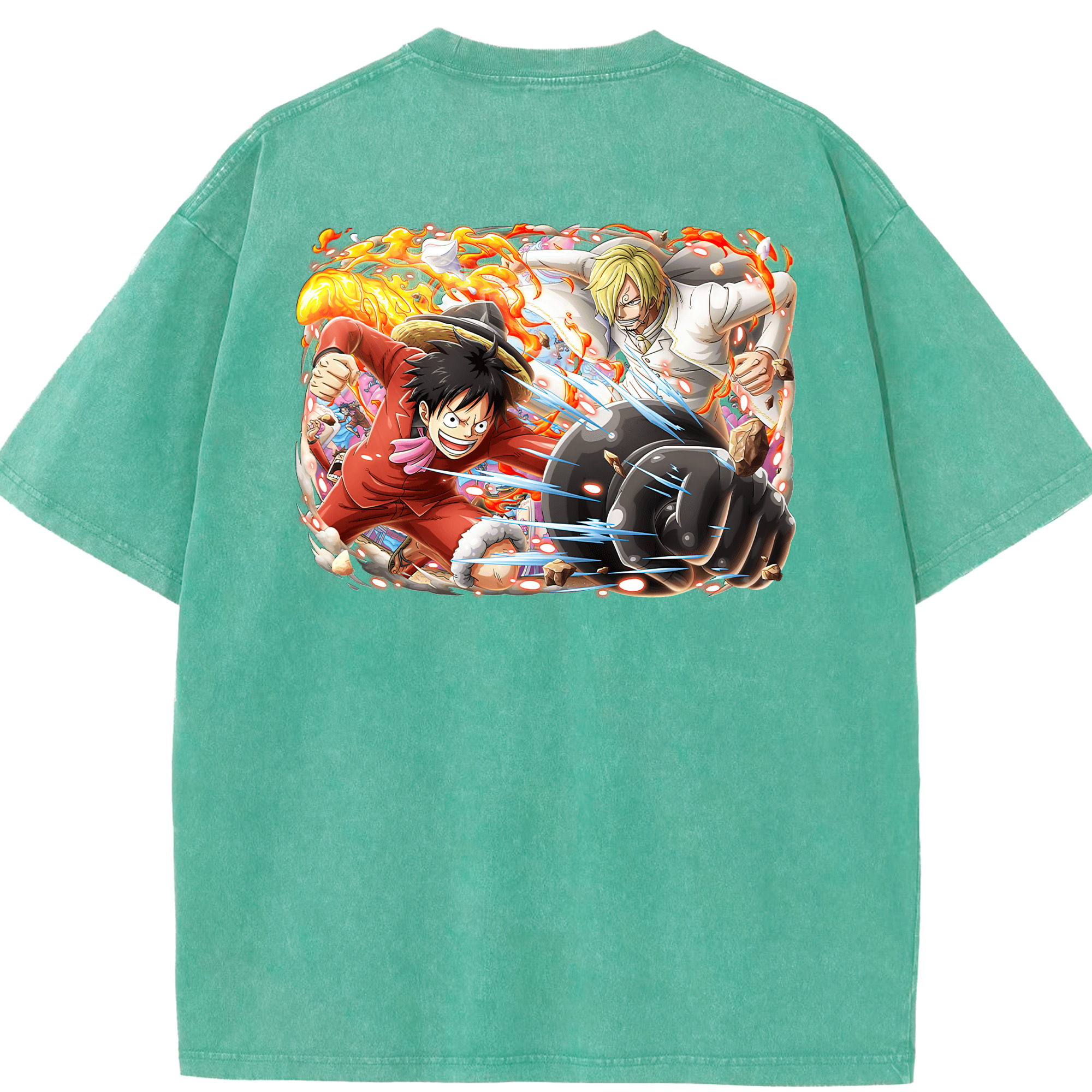 ワンピース モンキー・D・ルフィ ONE PIECE Monkey D. Luffy 綿100% ヴィンテージ風 半袖Tシャツ（背面プリント）